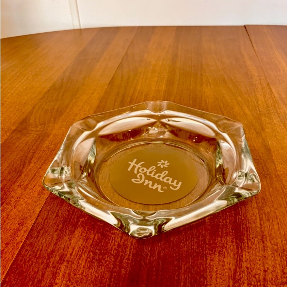 Vintage Heavy Glass Large Hexagon Shaped Holiday Inn Ashtray. RARE!